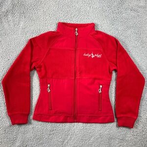 Baby Phat Girls Red Fleece Track Jacket Full Zip Cat Logo & Headband Size L NWT